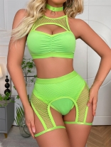 Green Women Nets Hollow Out Sexy Bra & Brief Sets Lingerie Garters Underwears