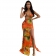 Orange Women Printed Sleeveless Halter Hollow-out Sexy Summer Fashion Long Club Dress