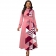 Pink Printed Women O-Neck Long Sleeve Fashion OL Belted Long Skirt Dress