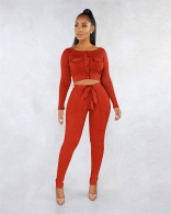 Red Women Button Striped Long Sleeve Crop Tops Bodycons Sexy Party Jumpsuit Dress