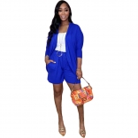 Blue Women Fashion Casual Loose Long Sleeved Cardigan Two Piece Short Dress Sets