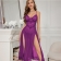 Purple Straps Lace V Neck See Through Sexy Erotic Gown Tracksuit Long Lingerie