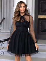 Black Mesh Yarn Cute Casual Office OL Skirt Dress