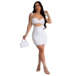 White Women Low Cut Hollow Lace Sexy Corsets Bodycon Mini Dress