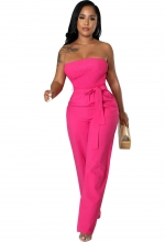 RoseRed Pleated Off Shoulder Neck Casual Belt Fashion Women Jumpsuit Rompers