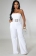 White Pleated Off Shoulder Neck Casual Belt Fashion Women Jumpsuit Rompers