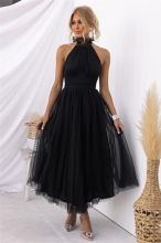 Black Halter Sleeveless Mesh Fashion Vacation Casual Long Skirt Dress