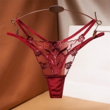 Claret Mesh Emboridered Women Underwear Sexy G-String Lingerie