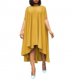 Yellow Short Sleeve Fashion Women Casual Skirt Dress