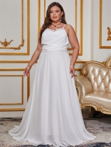 White Sleeveless Straps Women Wedding Formal Long Dress