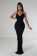 Black Sleeveless Straps V Neck Pleated Evening Paro Maxi Dress