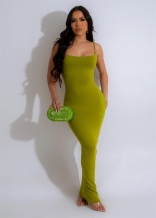 Green Low Cut Bodycon Solid Straps Women Midi Formal Dress