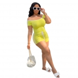 Yellow Short Sleeve Low Cut Sexy Bodycon Women Rompers