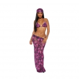 Purple Sexy Two Peices Printed Mesh Sexy Party Skirt Sets