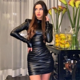 Black Long Sleeve Gilding Pleated Mini Club Dress