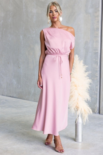 Pink Off Shoulder Fashion Women Vacation Party Long Dress